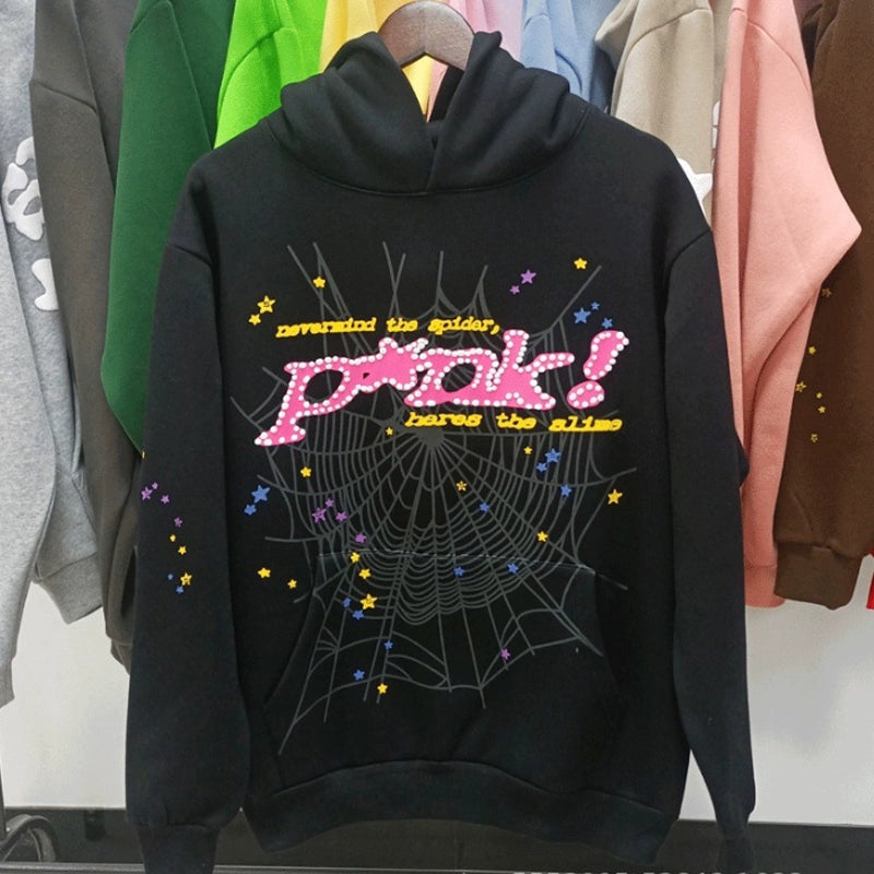 Spider Pink Hoodie Black