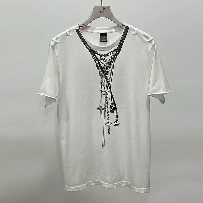 Number (N)ine Skull Cross Rosary T-shirt White