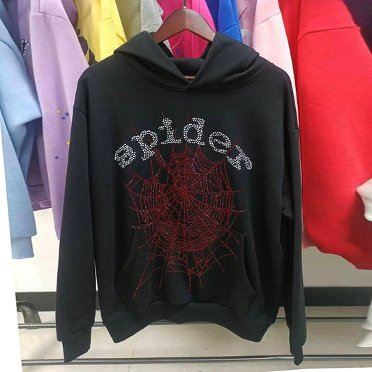 Spider red silver icons Hoodie Black