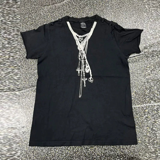 Number (N)ine Skull Cross Rosary T-shirt Black