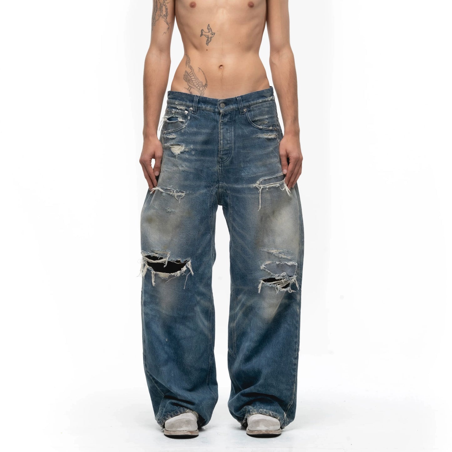 No Faith Studios Ripped Baggy Jeans Blue