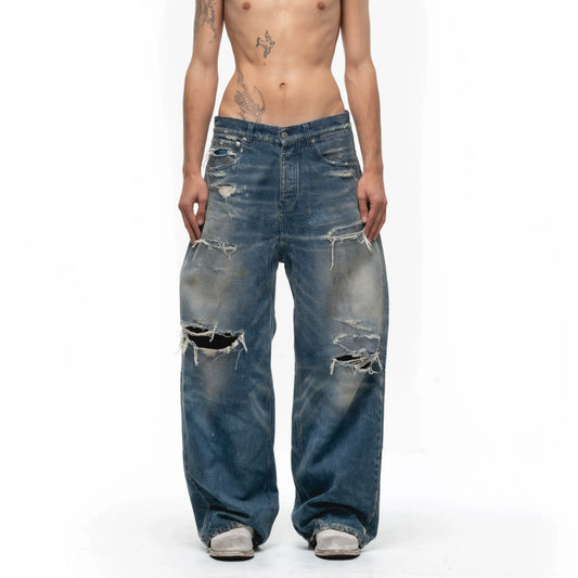 No Faith Studios Ripped Baggy Jeans Blue