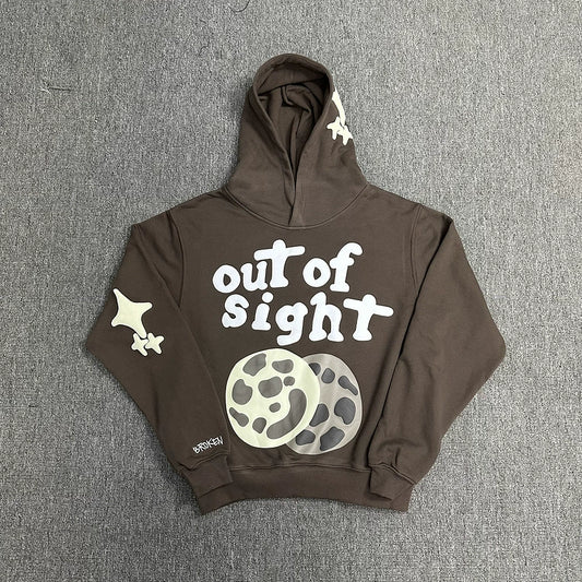 Broken Planet out of sight puff print Hoodie Brown