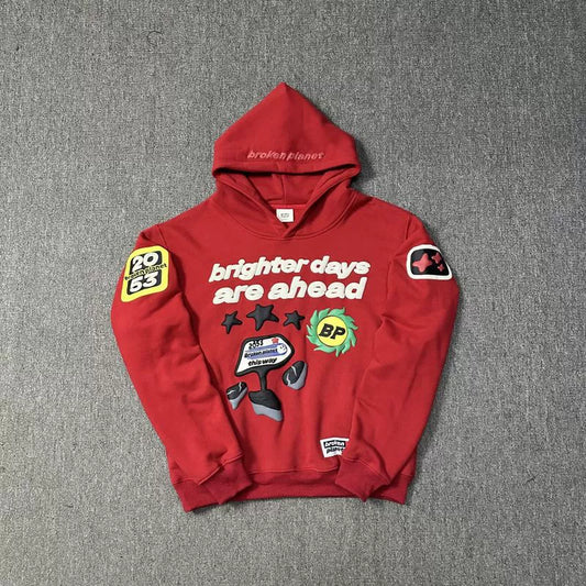 Broken Planet brighter days are ahead puff print Hoodie Brown