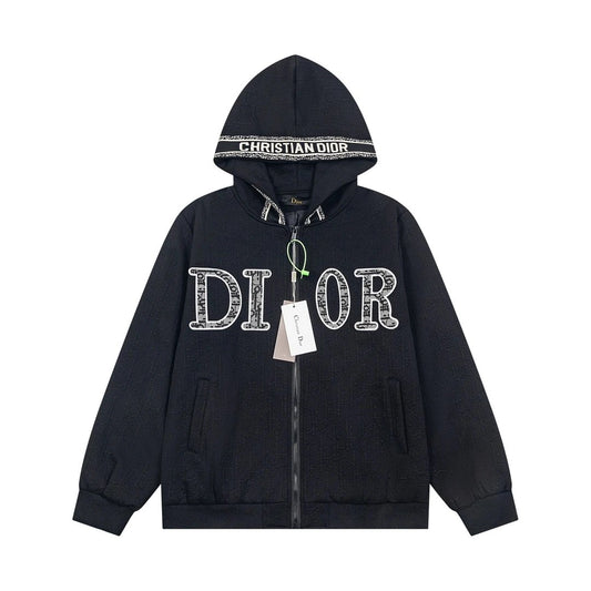 Dior writing Zip-Up Hoodie Black