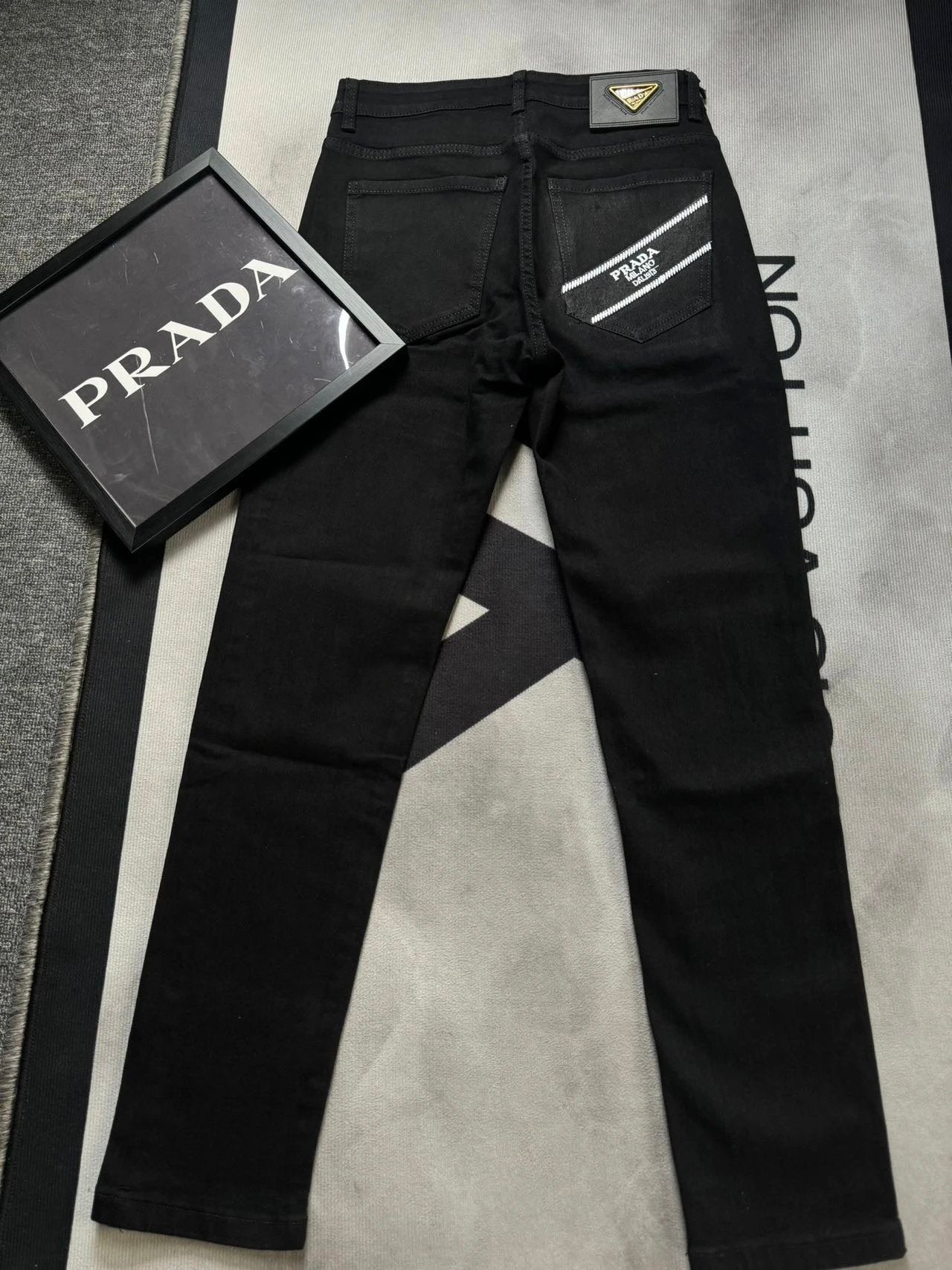 Prada Slim Fit Jeans Black Backpocket print