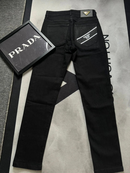 Prada Slim Fit Jeans Black Backpocket print