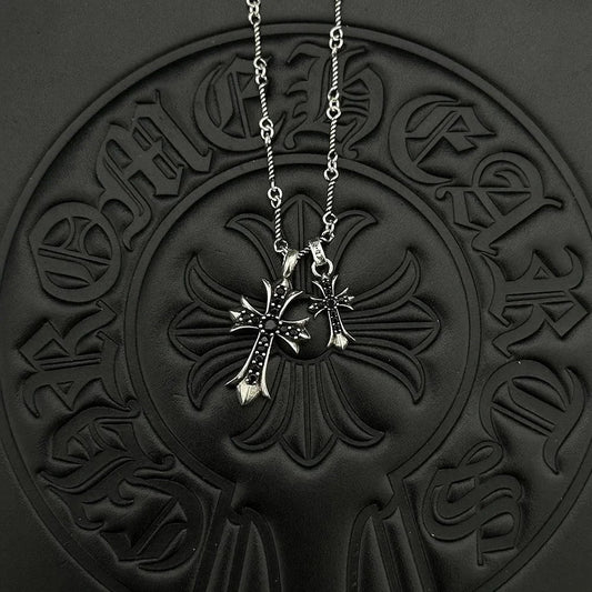 Chrome Hearts double Cross Necklace Black &Silver