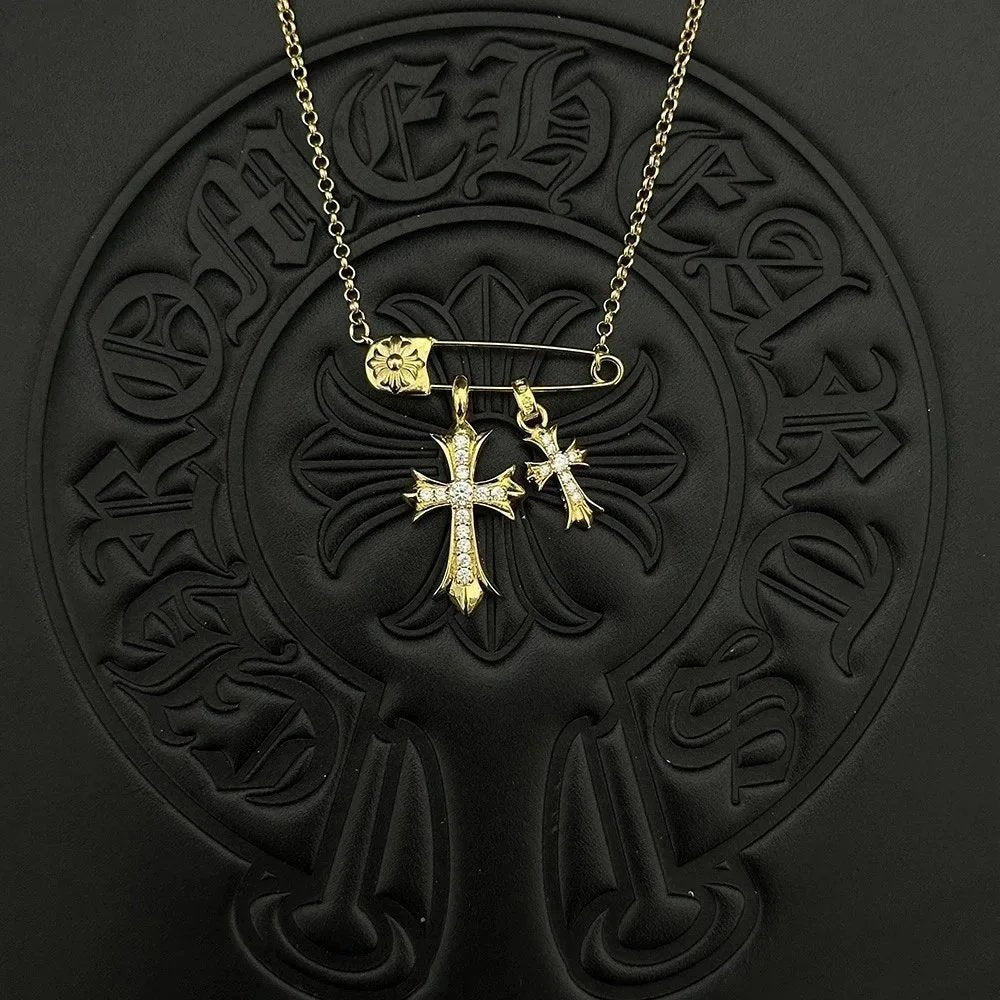 Chrome Hearts double Cross Necklace Golden