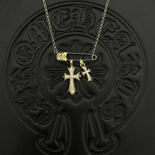 Chrome Hearts double Cross Necklace Golden