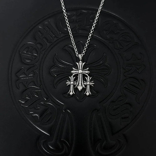 Chrome Hearts triple Cross Necklace Silver