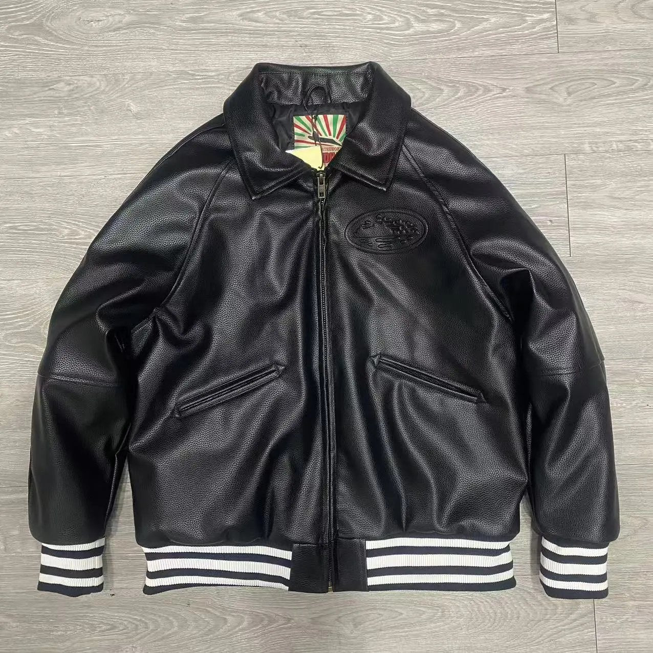 Corteiz Leather Bomber Black