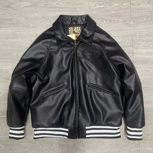 Corteiz Leather Bomber Black