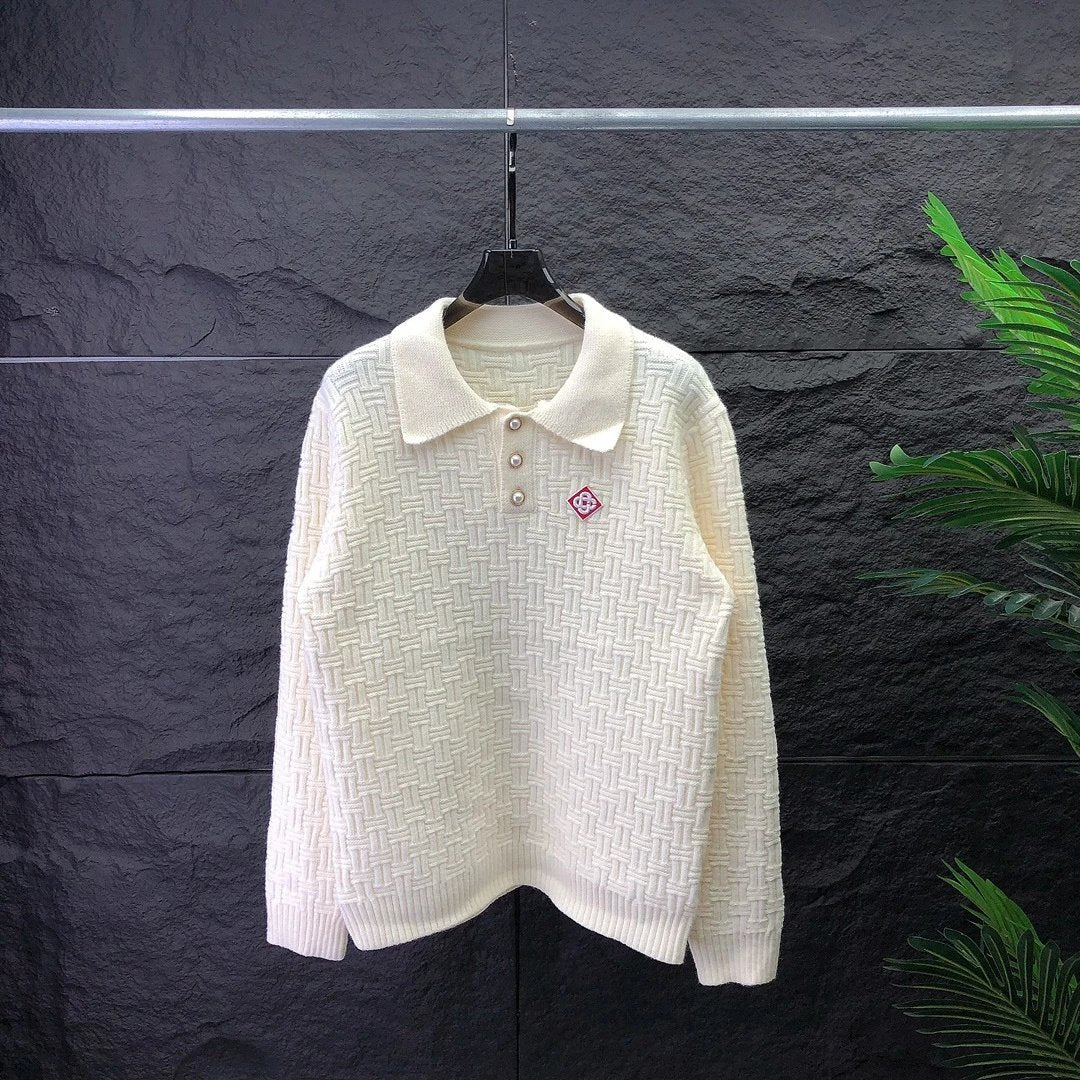 Casablanca House Knit Polo Sweater White