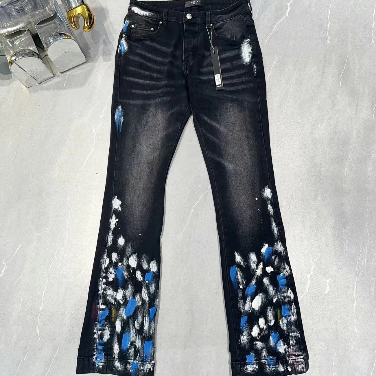 Amiri Blue White Paint Jeans Black