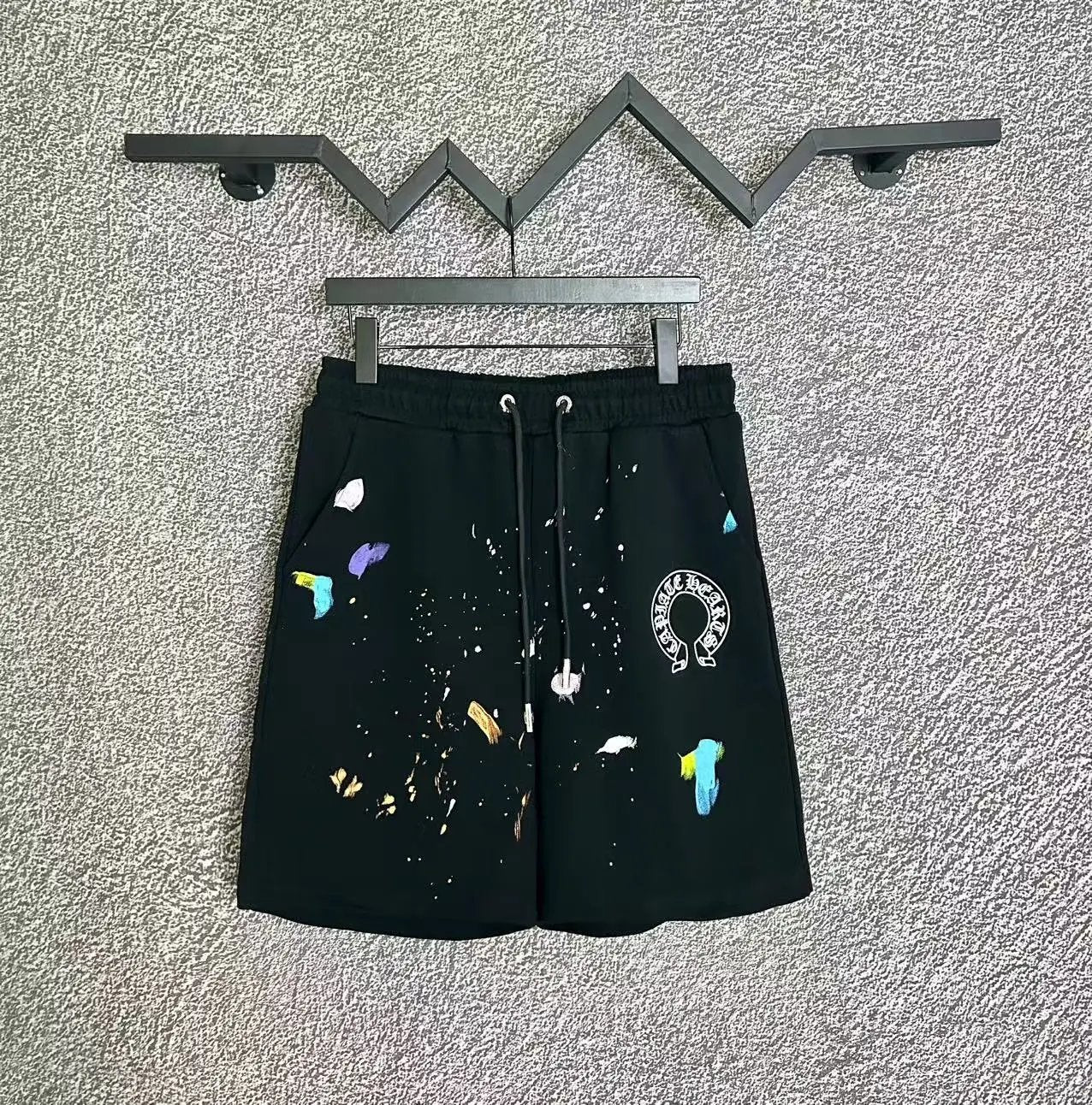 Chrome Hearts Colorful Paint Splatter Shorts Black