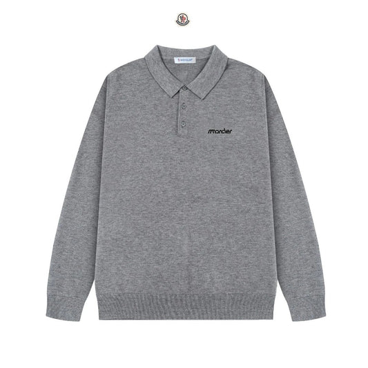 Moncler Knit Polo Sweater Grey