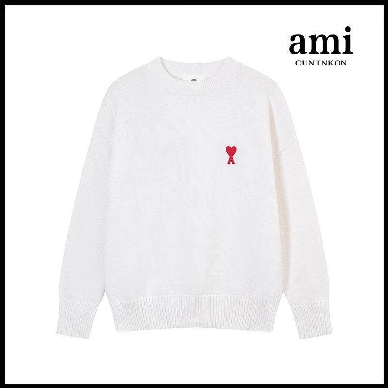 Ami Knit Sweater White (small Red Icon)