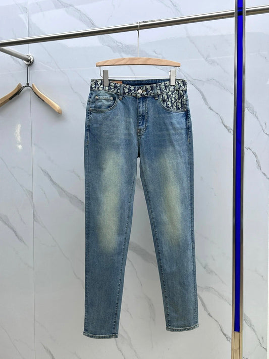 Dior Monogram Print Pocket Blue Jeans
