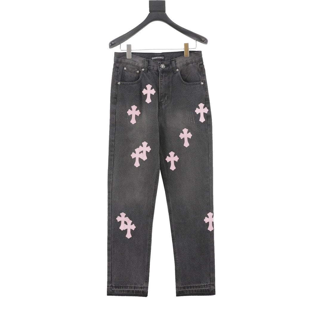 Chrome Hearts Pink Crosses Jeans Black