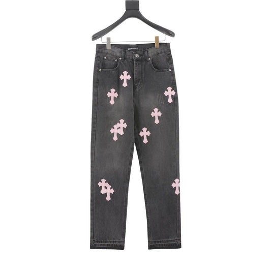 Chrome Hearts Pink Crosses Jeans Black