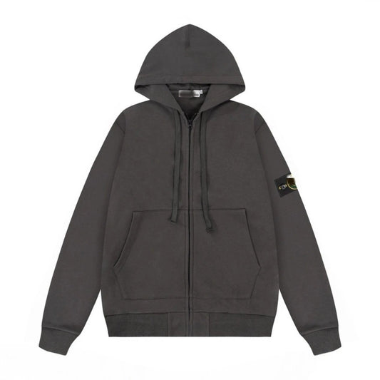 Stone Island Zip-Up Hoodie Dark Grey