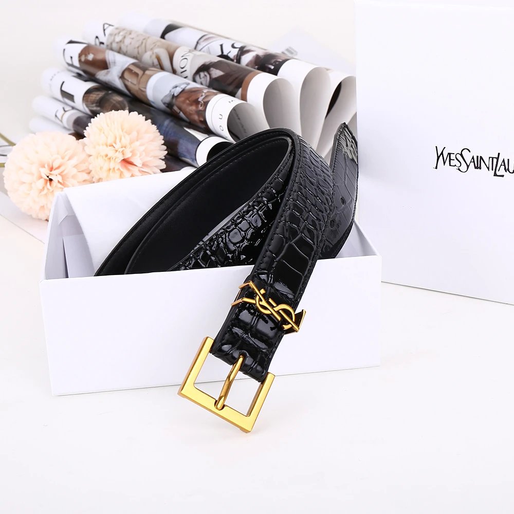 YSL Small icon Belt Golden Black