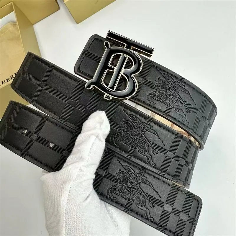 Burberry Black Monogram TB Belt Silver