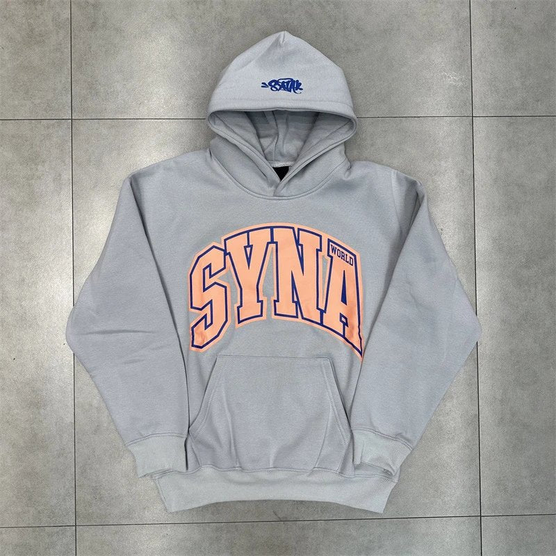 Syna World pink writing Hoodie Grey
