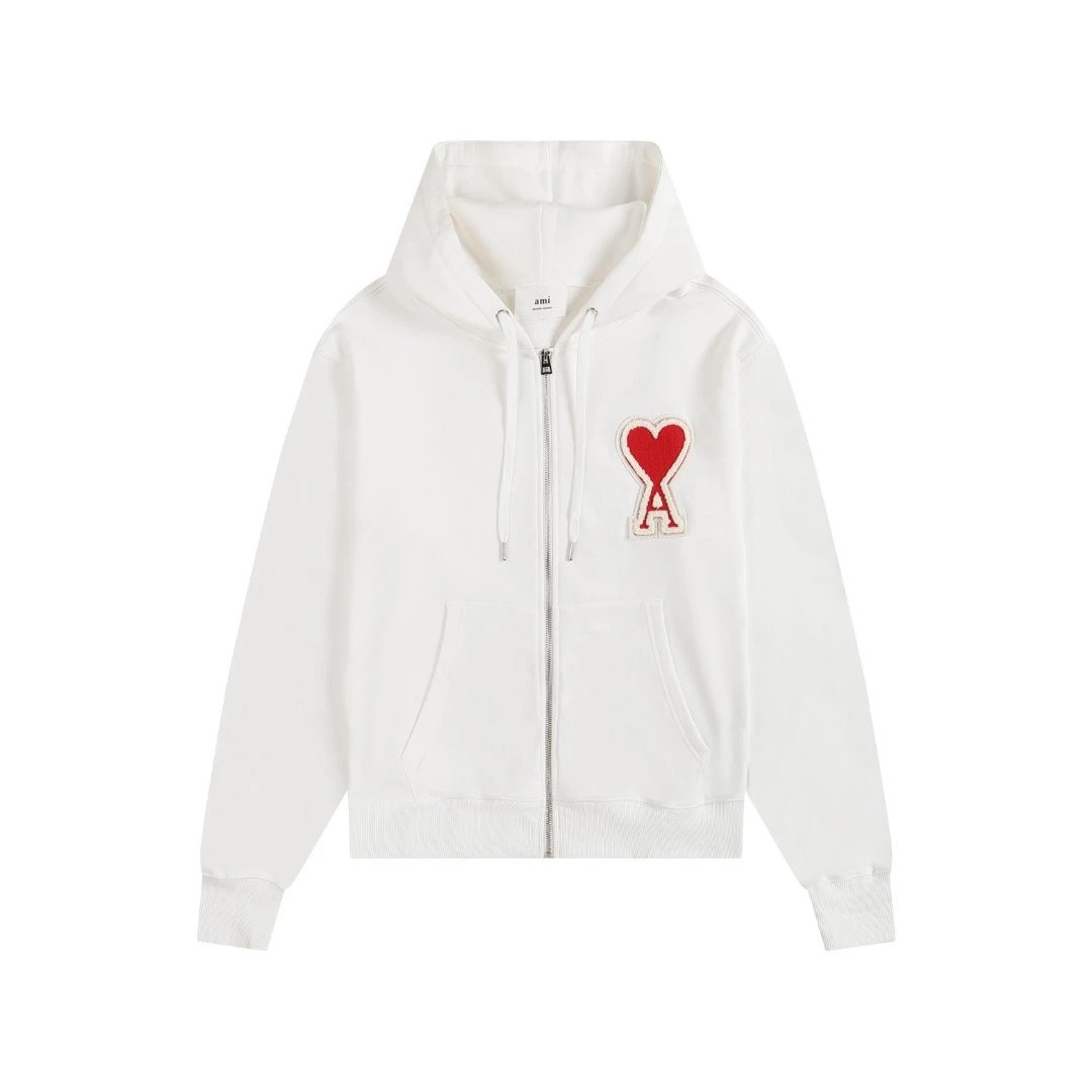 Ami Zip-Up Hoodie White (Red icon)