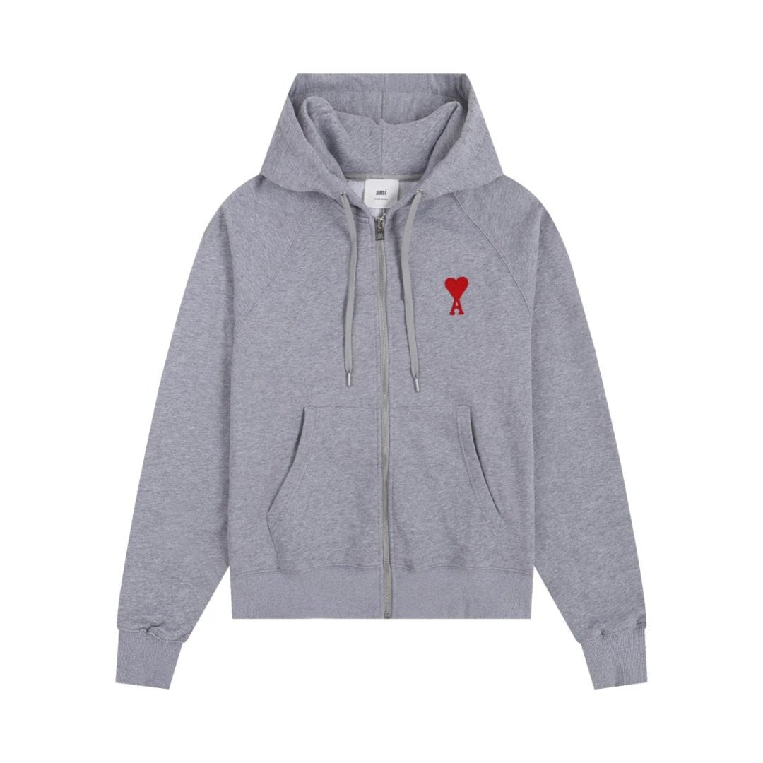 Ami Zip-Up Hoodie Grey (Red icon)
