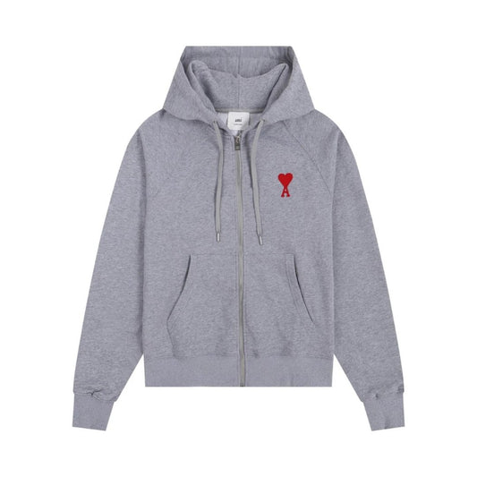 Ami Zip-Up Hoodie Grey (Red icon)