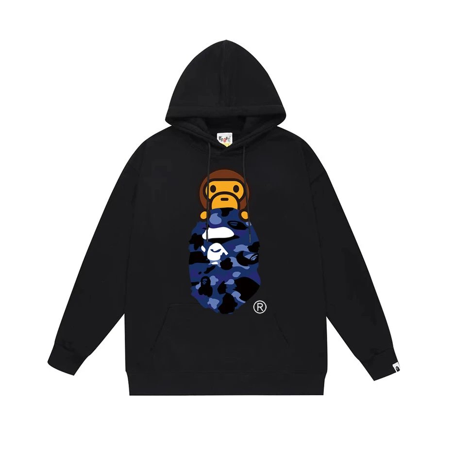 Bape Baby Milo on Top of Blue Icon Hoodie Black