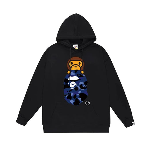 Bape Baby Milo on Top of Blue Icon Hoodie Black