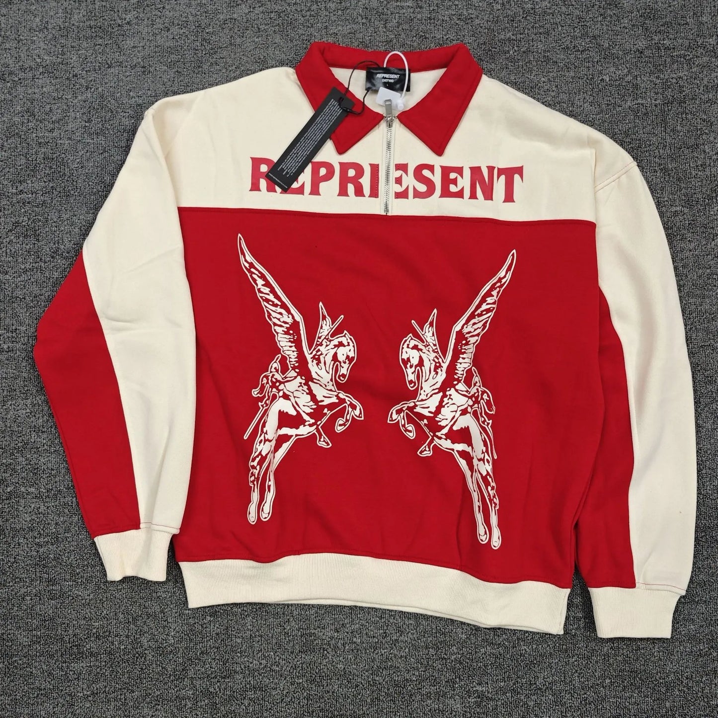 Represent Polo Half Zip Red White