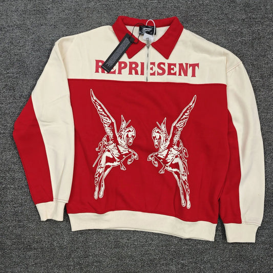 Represent Polo Half Zip Red White