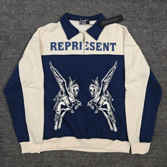 Represent Polo Half Zip Blue White