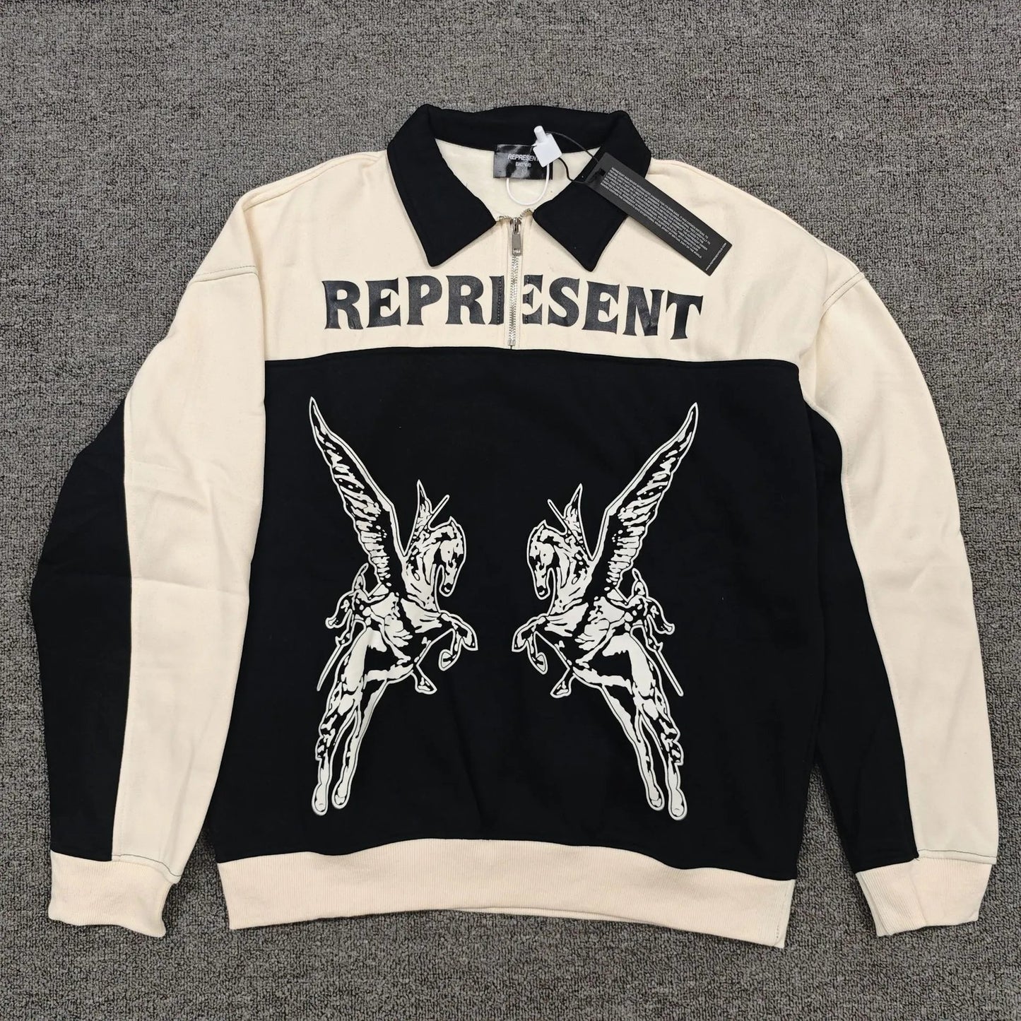 Represent Polo Half Zip Black White