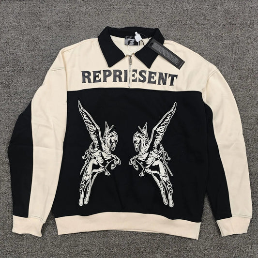 Represent Polo Half Zip Black White