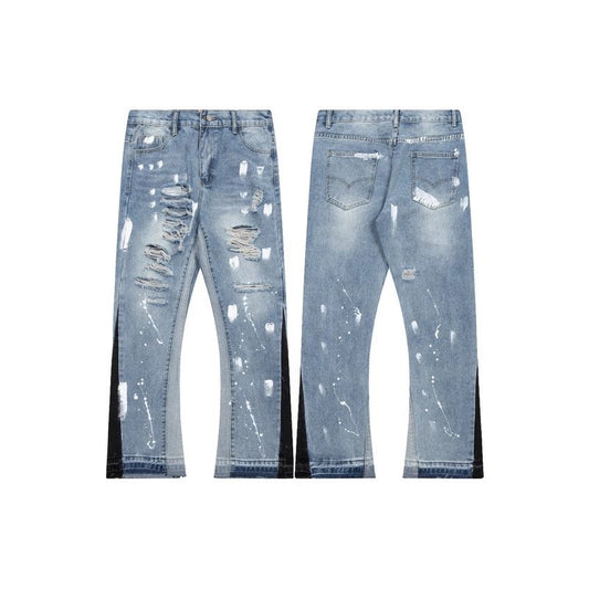 Gallery Dept. Ripped Flared Paint Splatter Jeans Blue
