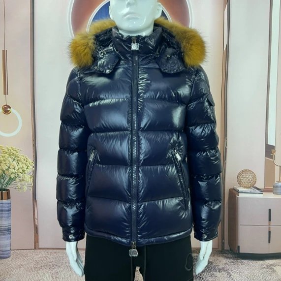 Moncler Brown Fur Jacket Blue