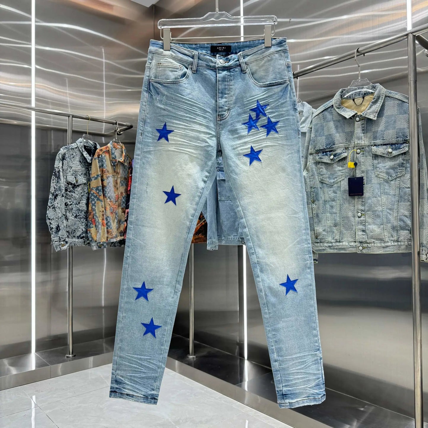 Amiri Blue Stars Ripped Jeans
