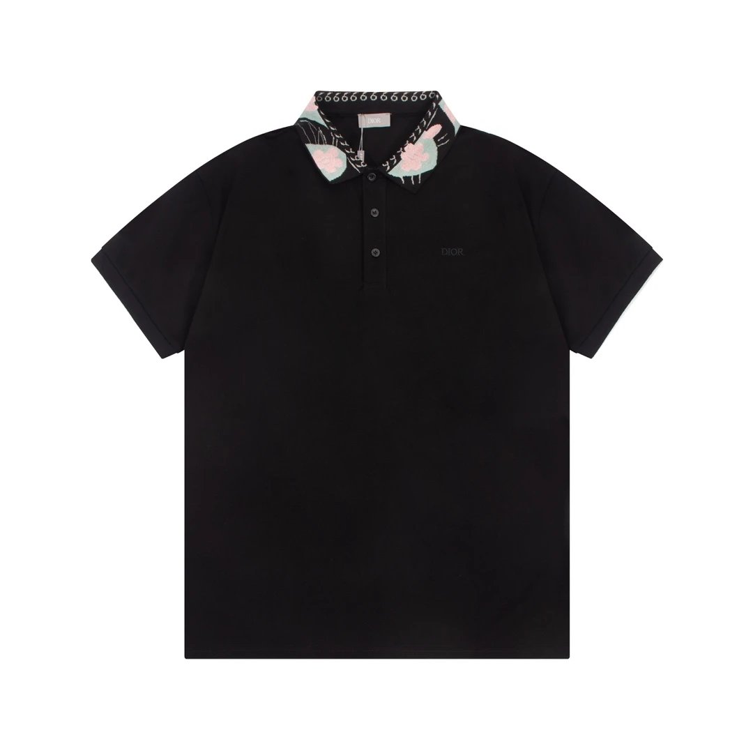 Dior Flower neck Polo shirt Black