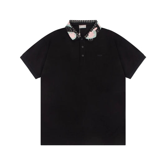 Dior Flower neck Polo shirt Black