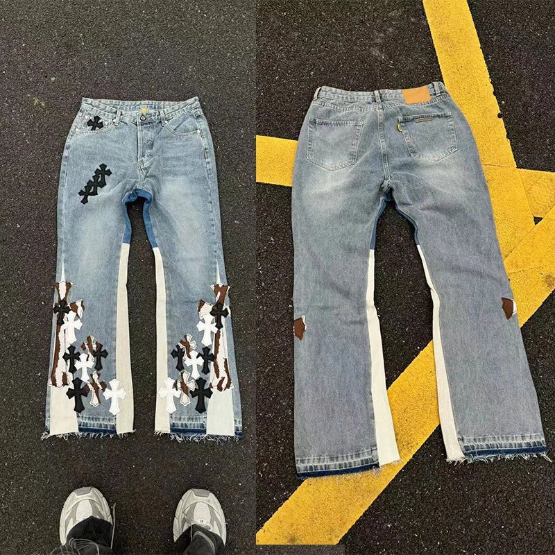 Chrome Hearts stacked Crosses Flared Jeans Blue