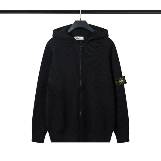 Stone Island Knit Zip-Up Hoodie Black