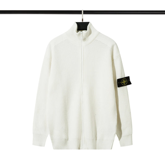 Stone Island Knit Zip-Up Hoodie White