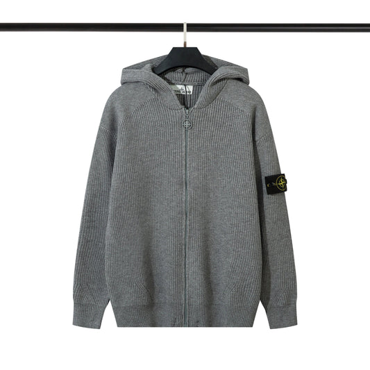 Stone Island Knit Zip-Up Hoodie Grey