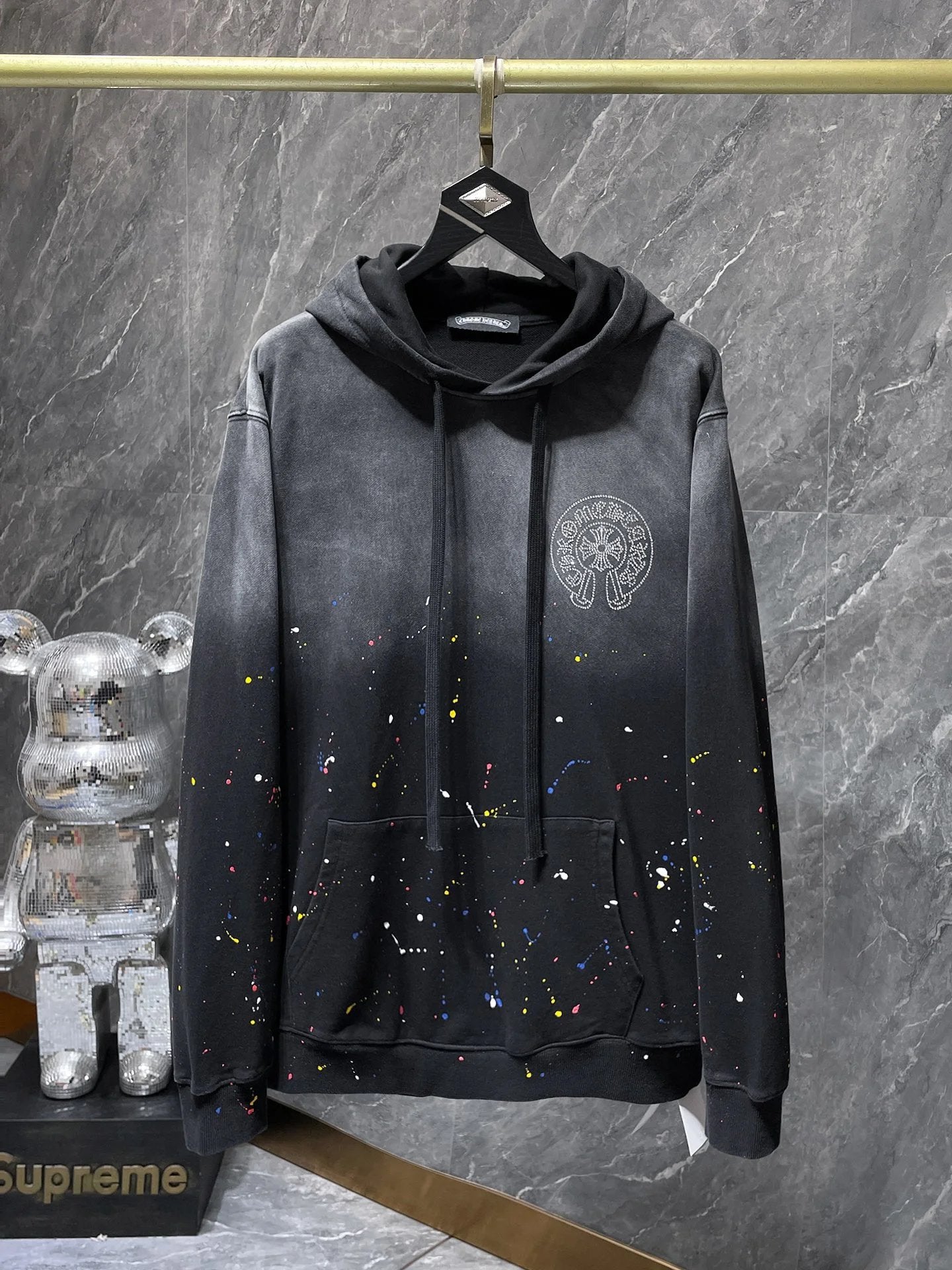 Chrome Hearts paint splatter Hoodie Grey