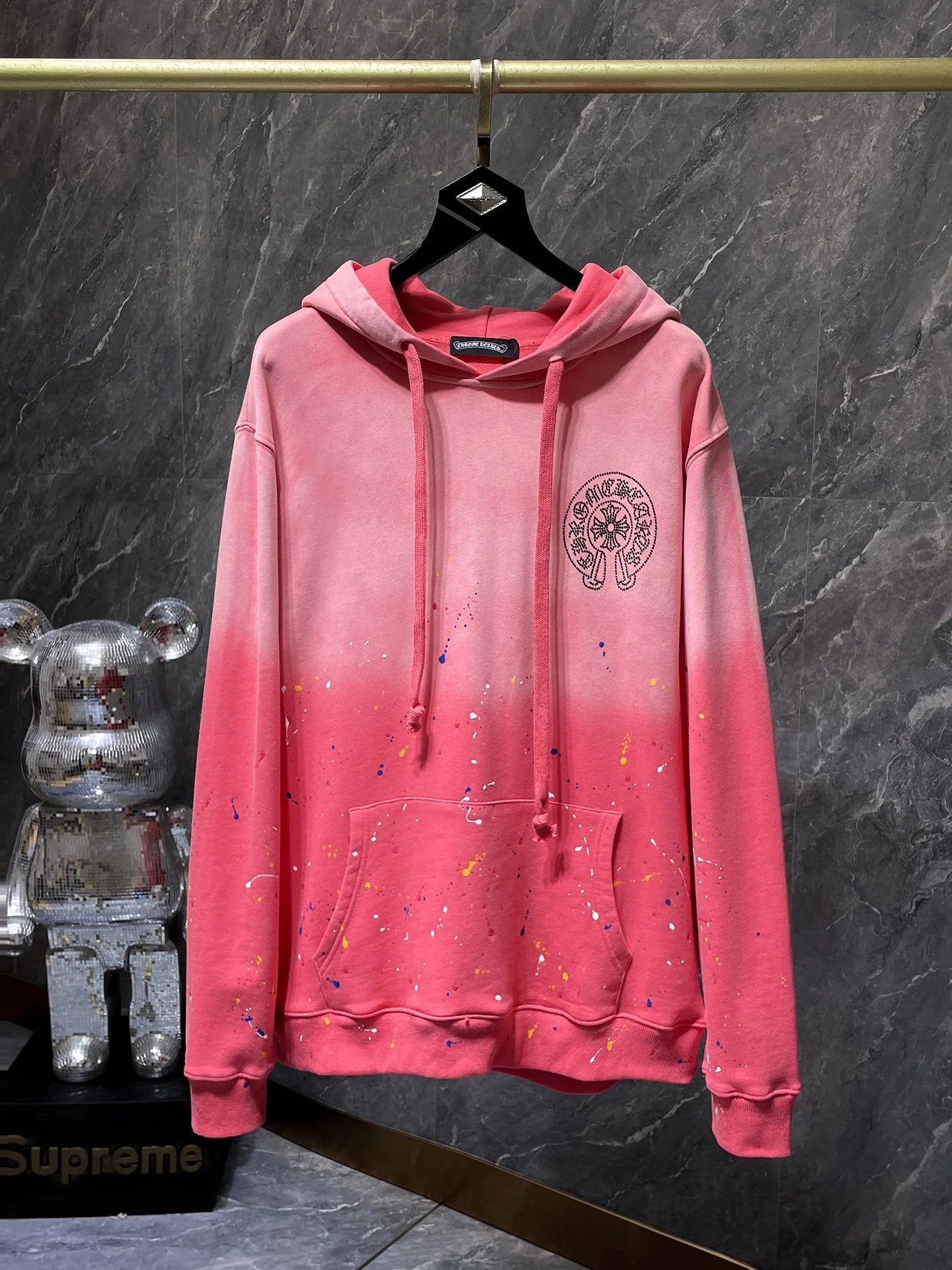 Chrome Hearts paint splatter Hoodie Pink